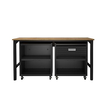 MANHATTAN COMFORT 3-Piece Fortress Mobile Garage Cabinet & Worktable Set