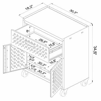 MANHATTAN COMFORT 3-Piece Fortress Mobile Garage Cabinet & Worktable Set