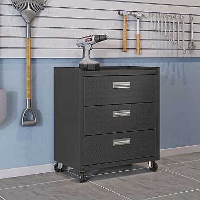 MANHATTAN COMFORT 3-Piece Fortress Mobile Garage Cabinet & Worktable Set