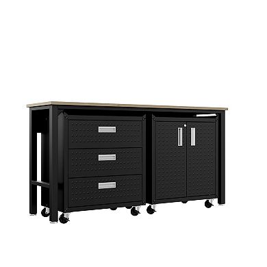 MANHATTAN COMFORT 3-Piece Fortress Mobile Garage Cabinet & Worktable Set