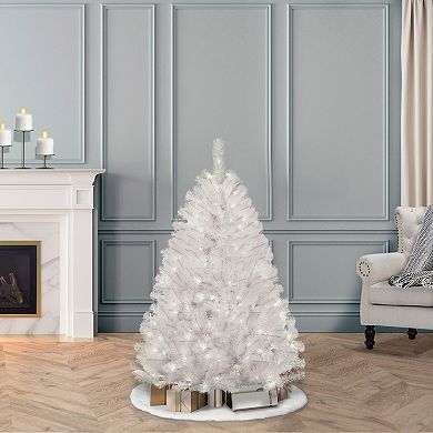 Puleo International 4.5-ft. Pre-Lit White Northern Fir Artificial Christmas Tree