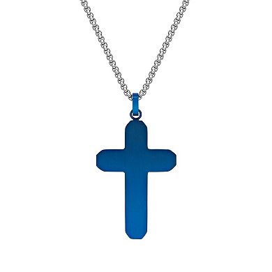 Men's LYNX Blue Stainless Steel Cubic Zirconia Cross Pendant Necklace