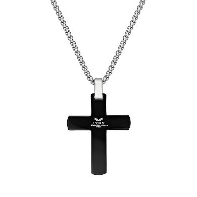 LYNX Stainless Steel Black Ion-Plated 24" Cross Pendant Men's Necklace