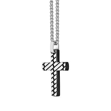 LYNX Stainless Steel Black Ion-Plated 24" Cross Pendant Men's Necklace