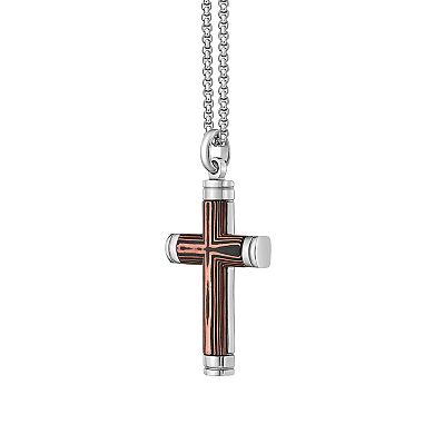 LYNX Stainless Steel Carbon Fiber & Copper Foil Black Ion-Plated Cross Pendant Men's Necklace