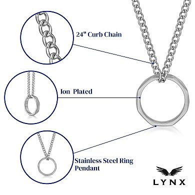 LYNX Stainless Steel Circle Pendant 24" Curb Chain Men's Necklace