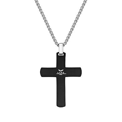 LYNX Stainless Steel Cross Pendant Cubic Zirconia Black Ion-Plated 24" Men's Necklace