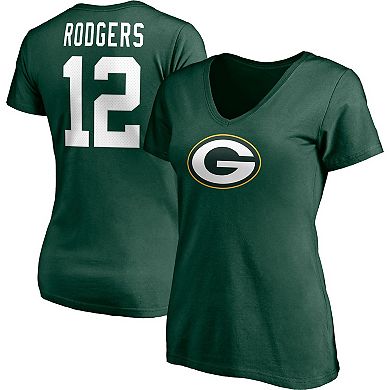 Women's Fanatics Branded Aaron Rodgers Green Green Bay Packers Player Icon Name & Number V-Neck T-Shirt