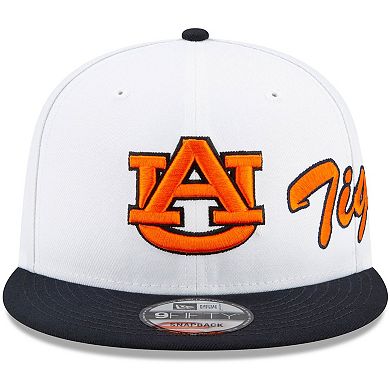 Men's New Era White/Navy Auburn Tigers Two-Tone Side Script 9FIFTY Snapback Hat