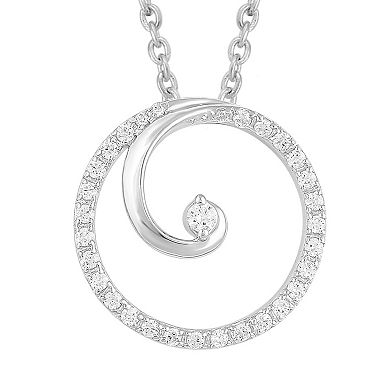 Sterling Silver 1/5 Carat T.W. Diamond Circle Swirl Pendant Necklace