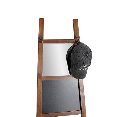 American Art Décor Wood Decorative Ladder with Mirror & Chalkboard