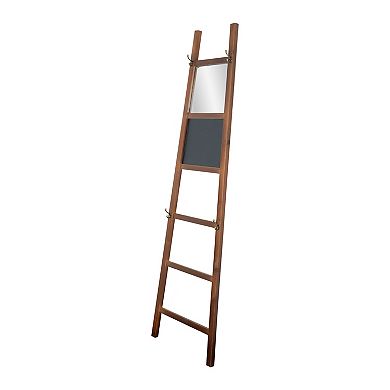 American Art Décor Wood Decorative Ladder with Mirror & Chalkboard