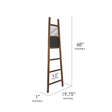 American Art Décor Wood Decorative Ladder with Mirror & Chalkboard