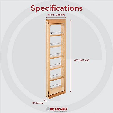 Rev-a-shelf Pullout Wall Filler Cabinet Wooden Organizer, 42" Hgt, 432-wf42-3c