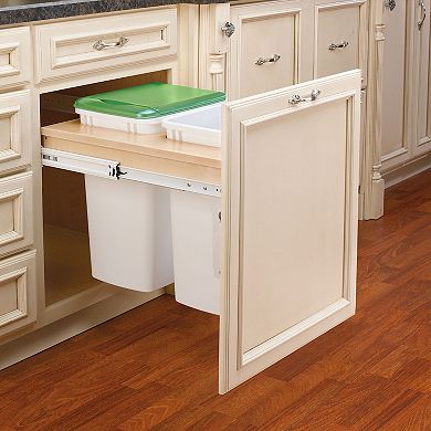 Rev-A-Shelf Double Pull Out Top Mount Trash Can 35 Quart, White, 4WCTM-24DM2