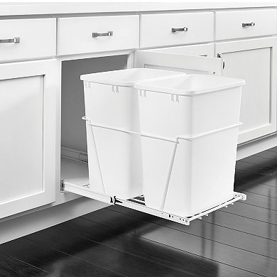 Rev-A-Shelf Double Pull Out 35 Qt Trash Can for Kitchen, White, RV-18PB-1