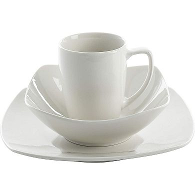 Gibson Zen Buffetware 12 Piece Square Dinnerware Plate, Bowl, & Mug Set, White