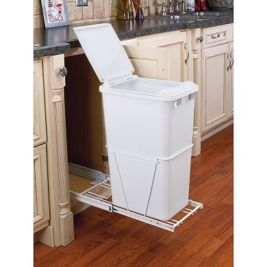Rev-A-Shelf RV-12PB-50 S 50 Quart Pull-Out Sliding Waste Container w/ Lid, White