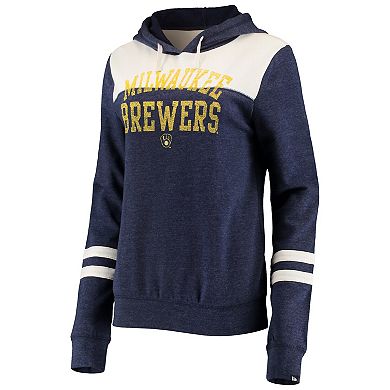 Women's New Era Heathered Navy/White Milwaukee Brewers Colorblock Tri-Blend Pullover Hoodie