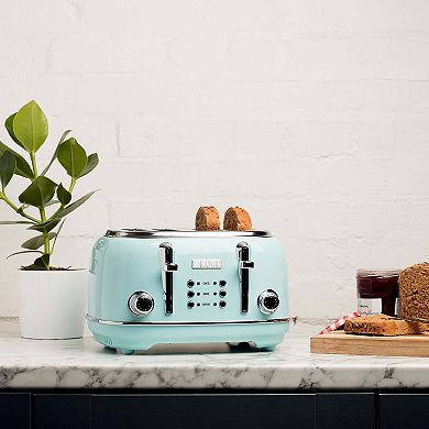 Haden Heritage 4-Slice Wide Slot Stainless Steel Body Retro Toaster, Turquoise