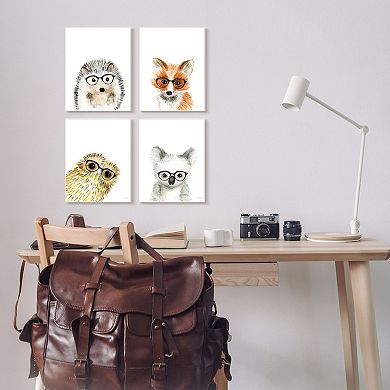 Stupell Home Decor Adorable Forest Animals Glasses Canvas Wall Art 4-piece Set