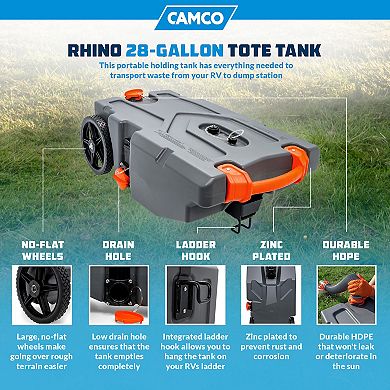 Camco 39004 Rhino Portable 28 Gallon RV Waste Tank Holding Hose and Accessories