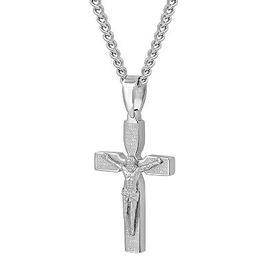 Steel Nation Men's Stainless Steel Lord's Prayer Cross Pendant Necklace