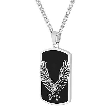 Steel Nation Men's Black Ion-Plated Stainless Steel Eagle Dog Tag Pendant Necklace