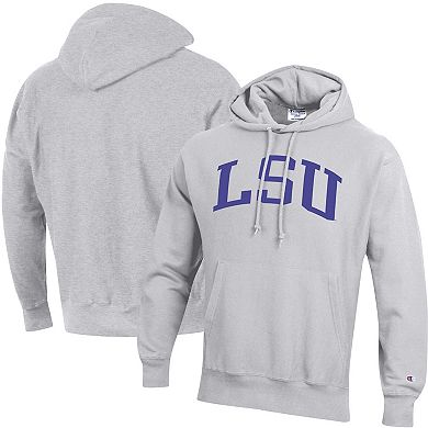 Men's Champion Heathered Gray LSU Tigers Team Arch Reverse Weave Pullover Hoodie