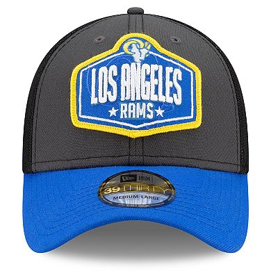 Men's New Era Graphite/Royal Los Angeles Rams 2021 NFL Draft Trucker 39THIRTY Flex Hat