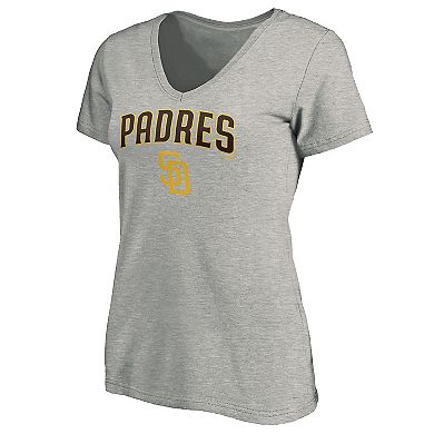 Women's Fanatics Branded Heathered Gray San Diego Padres Core Team Lockup V-Neck T-Shirt