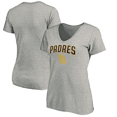 Women's Fanatics Branded Heathered Gray San Diego Padres Core Team Lockup V-Neck T-Shirt