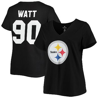 Women's Fanatics Branded T.J. Watt Black Pittsburgh Steelers Plus Size Name & Number V-Neck T-Shirt