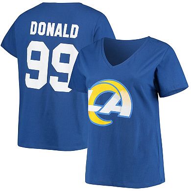 Women's Fanatics Branded Aaron Donald Royal Los Angeles Rams Plus Size Name & Number V-Neck T-Shirt