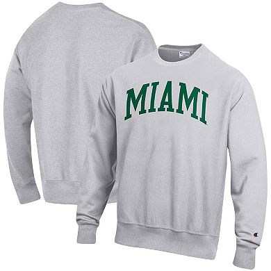 Men's Champion Heathered Gray Miami Hurricanes Arch Reverse Weave Pullover Sweatshirt