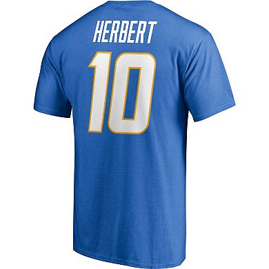 Men's Fanatics Branded Justin Herbert Powder Blue Los Angeles Chargers Player Icon Name & Number T-Shirt