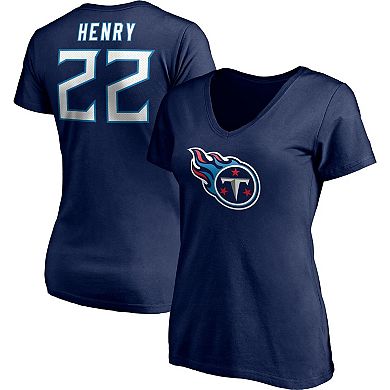 Women's Fanatics Branded Derrick Henry Navy Tennessee Titans Player Icon Name & Number V-Neck T-Shirt