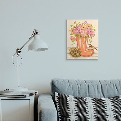 Stupell Home Decor Charming Orange Rainboots Pink Rose Bouquet Plaque Wall Art