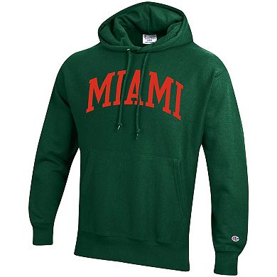 Men's Champion Green Miami Hurricanes Team Arch Reverse Weave Pullover Hoodie