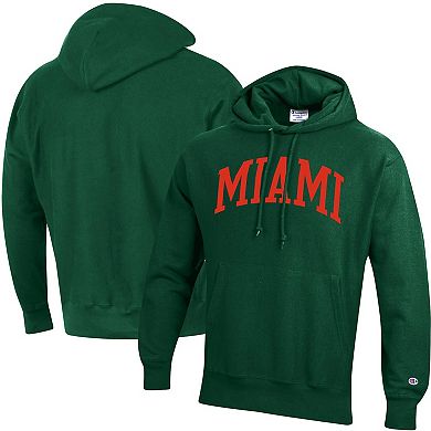 Men's Champion Green Miami Hurricanes Team Arch Reverse Weave Pullover Hoodie