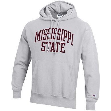 Men's Champion Heathered Gray Mississippi State Bulldogs Team Arch Reverse Weave Pullover Hoodie