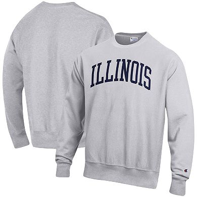 Men's Champion Heathered Gray Illinois Fighting Illini Arch Reverse Weave Pullover Sweatshirt