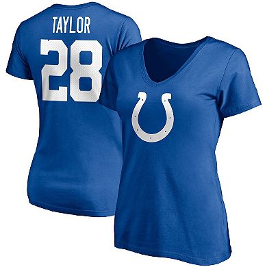 Women's Fanatics Branded Jonathan Taylor Royal Indianapolis Colts Player Icon Name & Number V-Neck T-Shirt