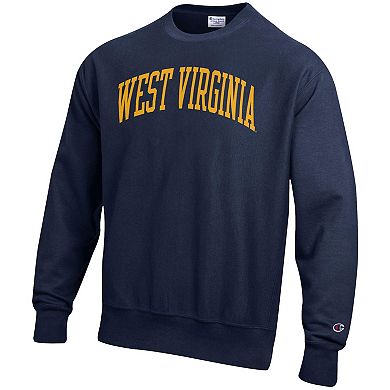 Men's Champion Navy West Virginia Mountaineers Arch Reverse Weave Pullover Sweatshirt