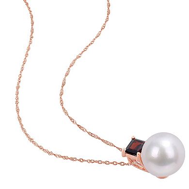 Stella Grace 10k Rose Gold Freshwater Cultured Pearl & Garnet Stud Pendant Necklace