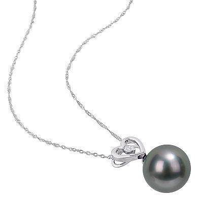 Stella Grace 10k White Gold Tahitian Cultured Pearl & Diamond Accent Heart Drop Pendant Necklace
