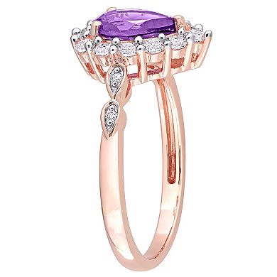 Stella Grace 10k Rose Gold Amethyst, Lab-Created White Sapphire & Diamond Accent Teardrop Halo Ring