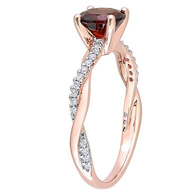 Stella Grace 14k Rose Gold Garnet & 1/6 Carat T.W. Diamond Crossover Engagement Ring
