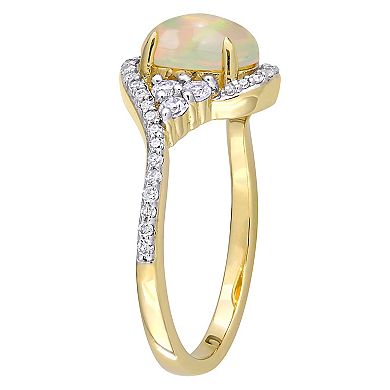 Stella Grace 10k Gold Ethiopian Opal, White Sapphire & 1/5 Carat T.W. Diamond Halo Twist Ring