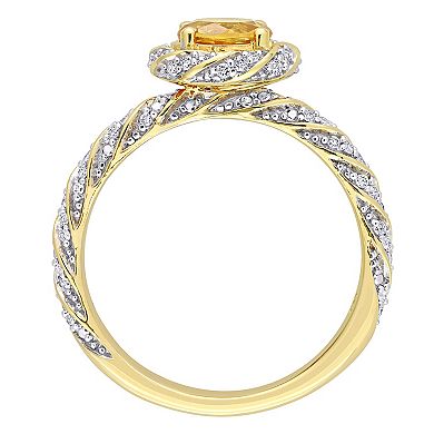 Stella Grace 14k Gold Citrine & 1/4 Carat T.W. Diamond Halo Vintage Ring